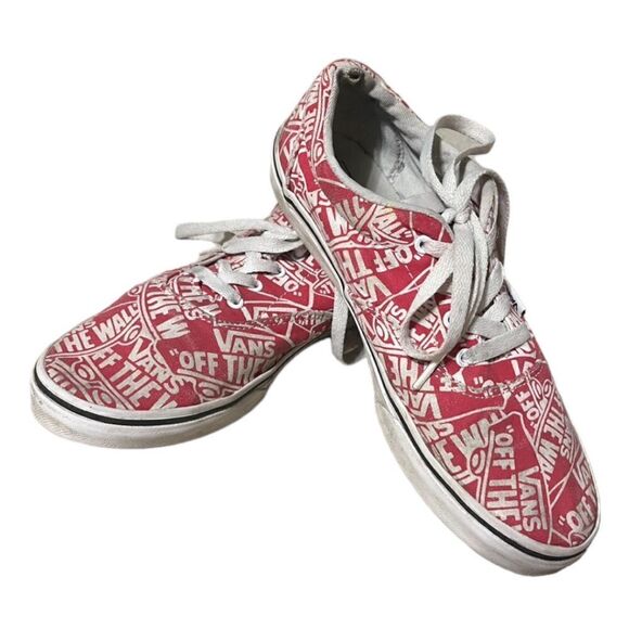Vans Other - Vans 5.5Y Europe 37 (women’s 6-6.5) red white logo GUC off the wall sneaker shoe